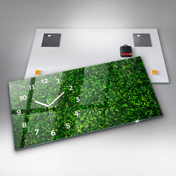 Horizontální skleněné hodiny na stěnu Listy živého plotu