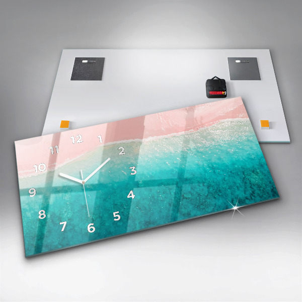 Horizontální skleněné hodiny na stěnu Plážový mořský písek