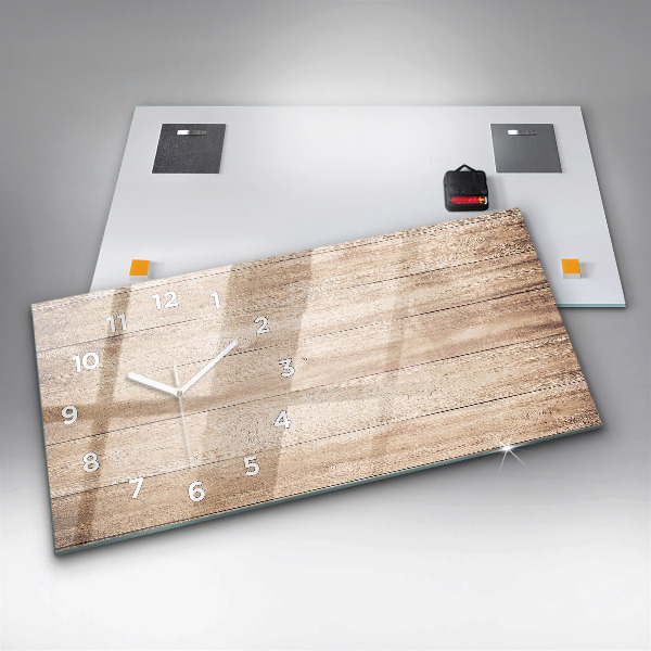 Horizontální skleněné hodiny na stěnu Dřevěná textura