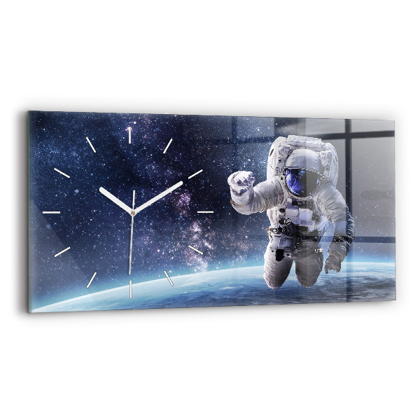 Horizontální skleněné hodiny na stěnu Astronaut