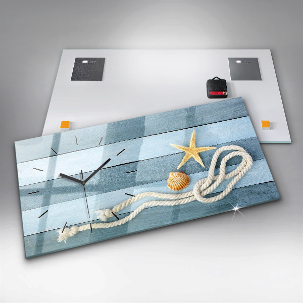 Horizontální skleněné hodiny na stěnu Pruhy prken a mušle