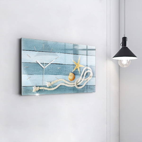 Horizontální skleněné hodiny na stěnu Pruhy prken a mušle