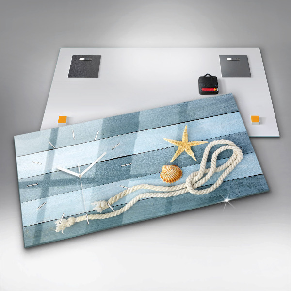 Horizontální skleněné hodiny na stěnu Pruhy prken a mušle