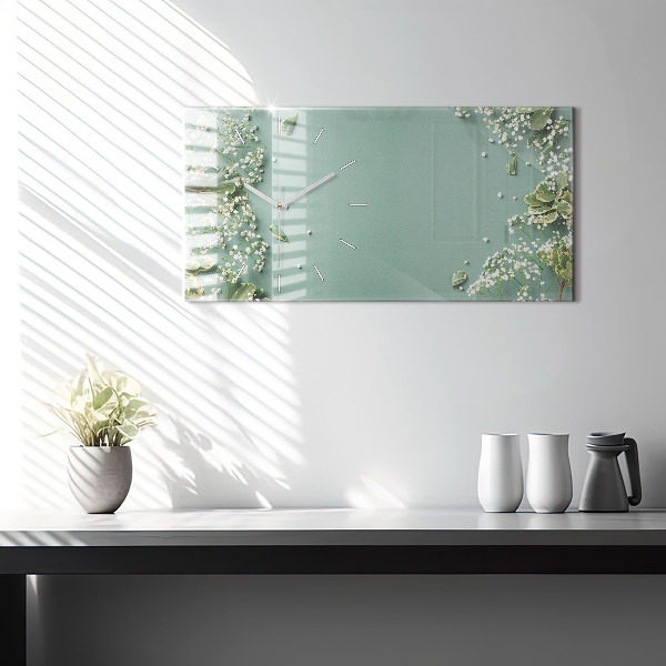 Horizontální skleněné hodiny na stěnu Křehké květiny