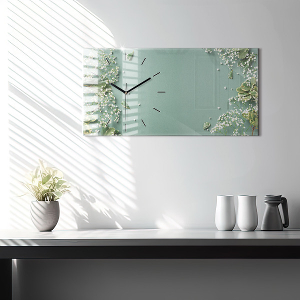 Horizontální skleněné hodiny na stěnu Křehké květiny
