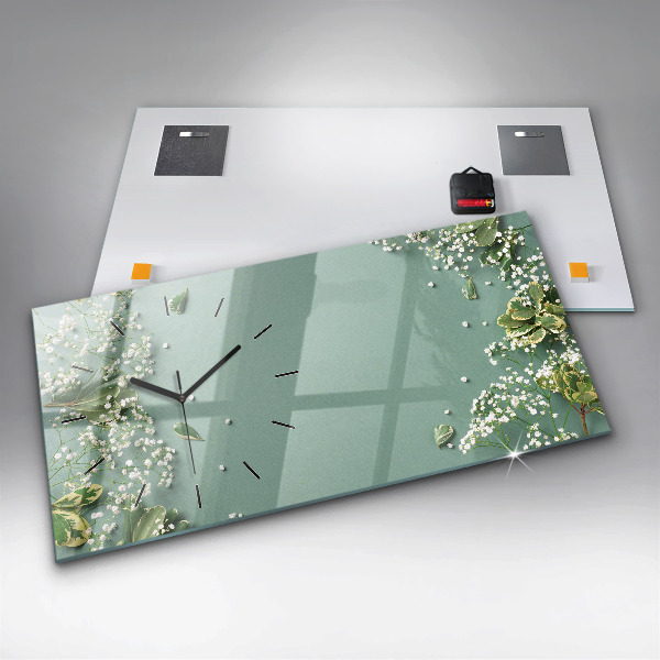 Horizontální skleněné hodiny na stěnu Křehké květiny