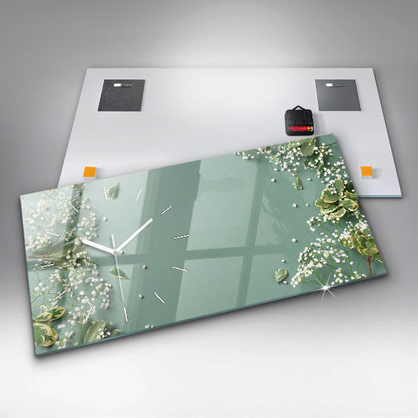 Horizontální skleněné hodiny na stěnu Křehké květiny