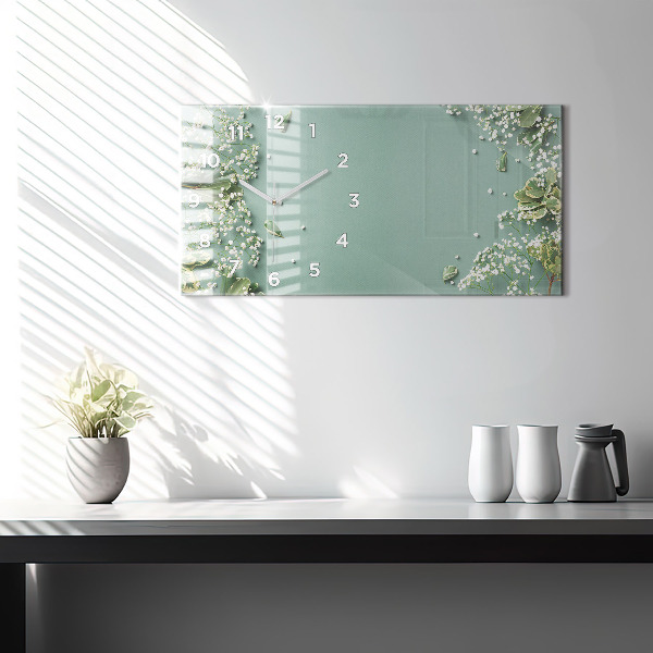 Horizontální skleněné hodiny na stěnu Křehké květiny
