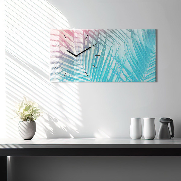 Horizontální skleněné hodiny na stěnu Tropická palma