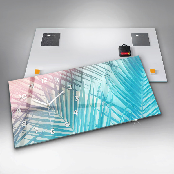 Horizontální skleněné hodiny na stěnu Tropická palma