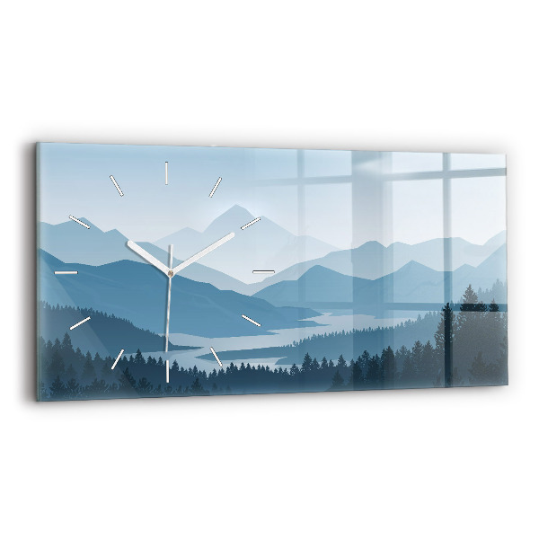 Horizontální skleněné hodiny na stěnu Hornatá krajina