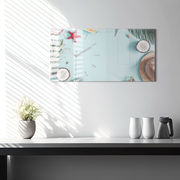 Horizontální skleněné hodiny na stěnu Letní kompozice