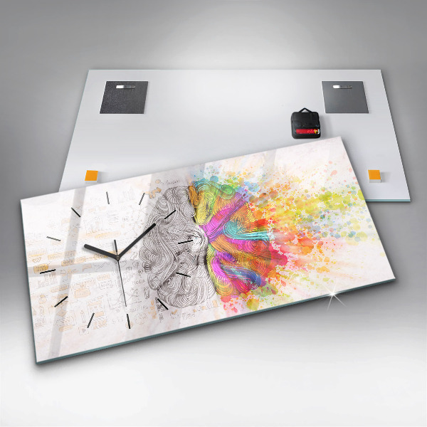 Horizontální skleněné hodiny na stěnu Abstraktní mozek