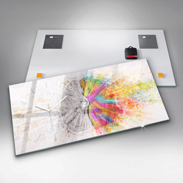 Horizontální skleněné hodiny na stěnu Abstraktní mozek