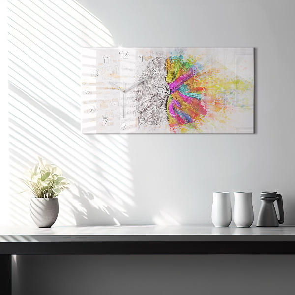 Horizontální skleněné hodiny na stěnu Abstraktní mozek