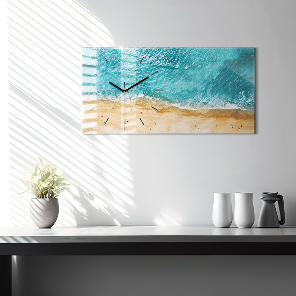 Horizontální skleněné hodiny na stěnu Lidé na mořské pláži