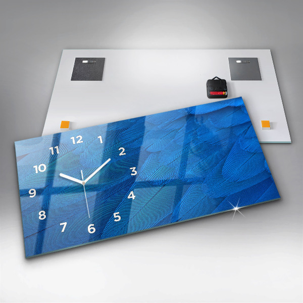 Horizontální skleněné hodiny na stěnu Ptačí pírko