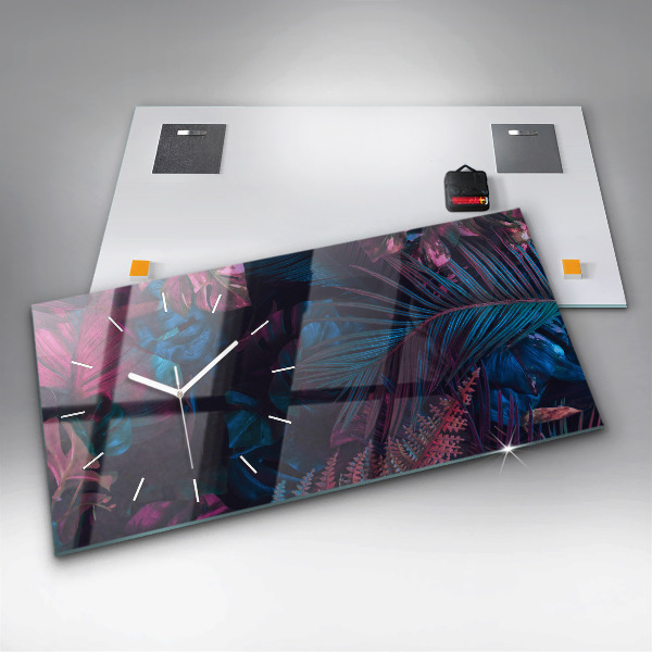 Horizontální skleněné hodiny na stěnu Exotické květiny