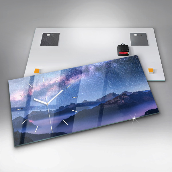 Horizontální skleněné hodiny na stěnu Mléčná dráha