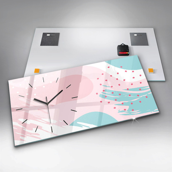 Horizontální skleněné hodiny na stěnu Pastelová abstrakce