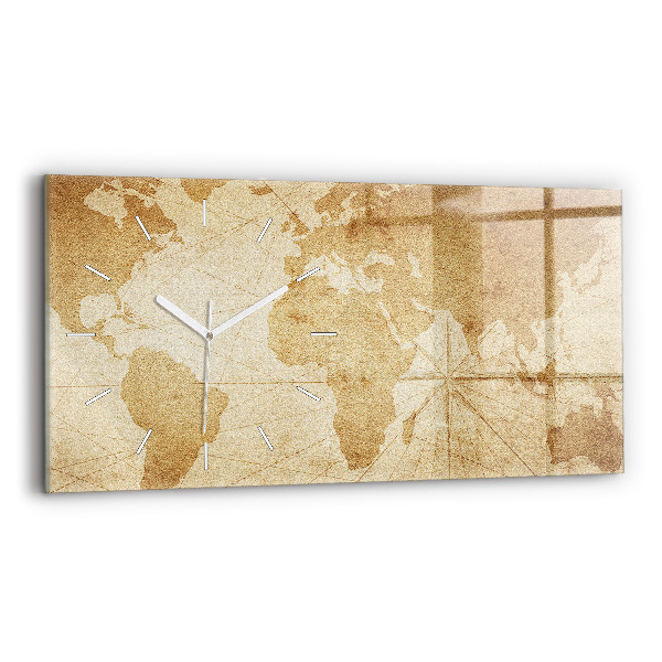 Horizontální skleněné hodiny na stěnu Vintage mapa světa