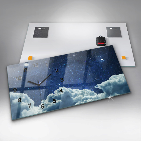 Horizontální skleněné hodiny na stěnu Noční obloha