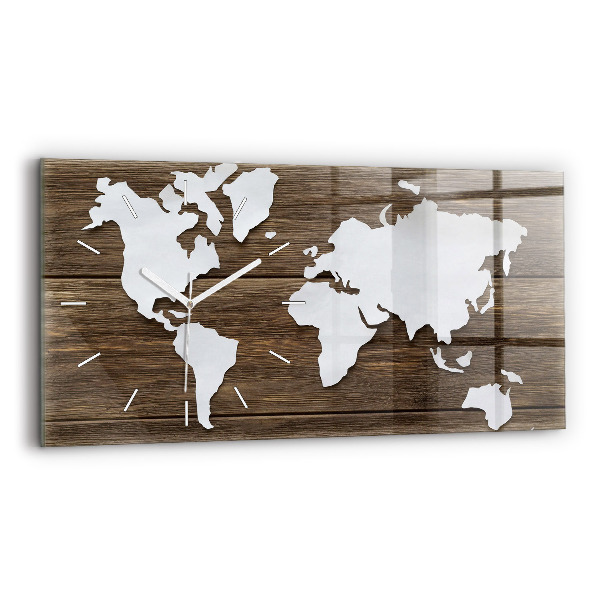 Horizontální skleněné hodiny na stěnu Mapa světa na deskách