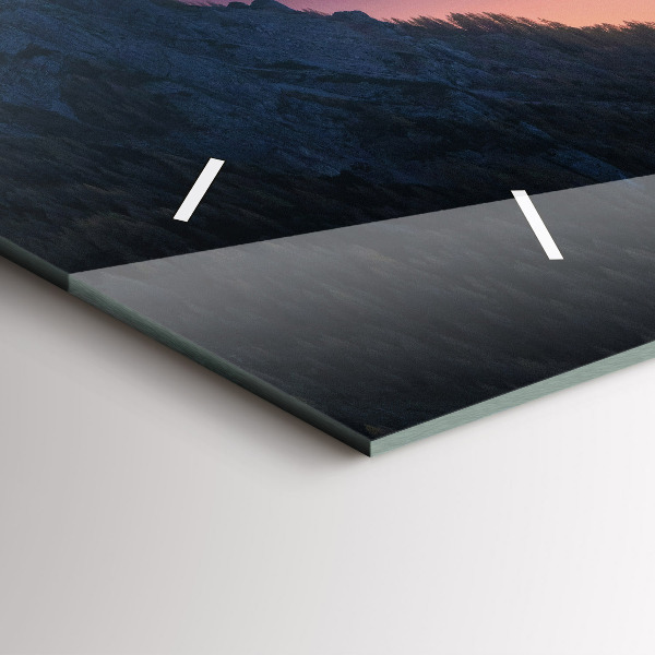 Horizontální skleněné hodiny na stěnu Vrcholky hor Krajina