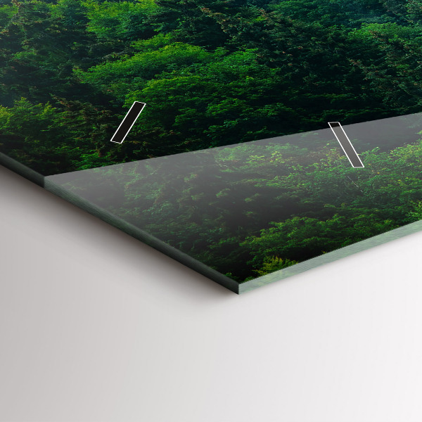 Horizontální skleněné hodiny na stěnu Mlžný les