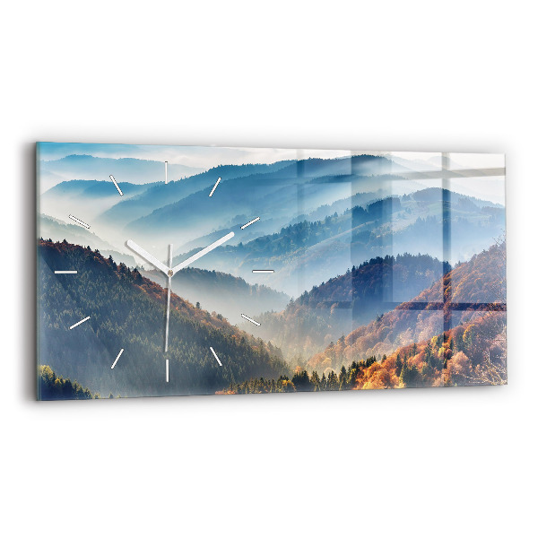 Horizontální skleněné hodiny na stěnu Horská krajina