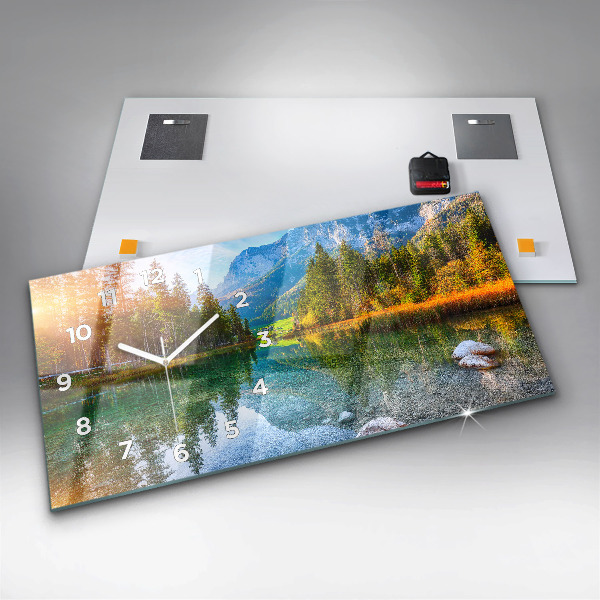 Horizontální skleněné hodiny na stěnu Řeka hory Krajina