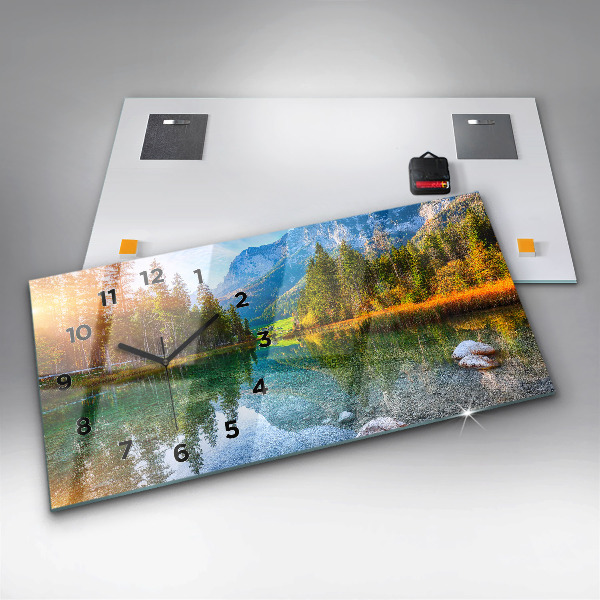 Horizontální skleněné hodiny na stěnu Řeka hory Krajina