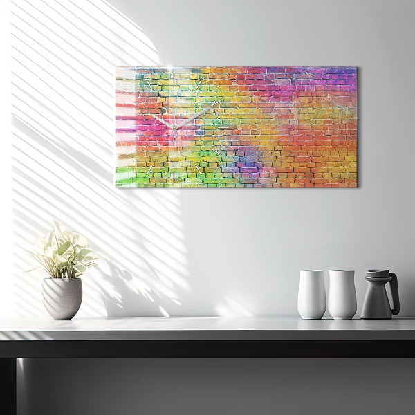 Horizontální skleněné hodiny na stěnu Malovaná zeď