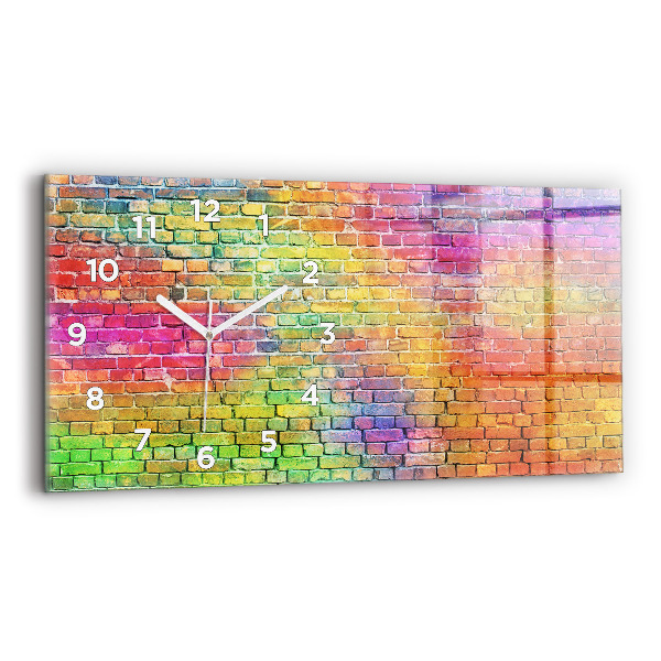 Horizontální skleněné hodiny na stěnu Malovaná zeď
