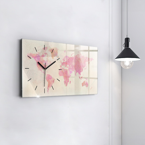 Horizontální skleněné hodiny na stěnu Akvarelová mapa světa