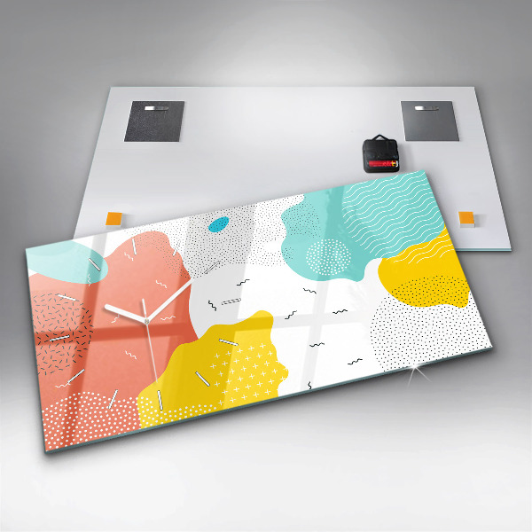 Horizontální skleněné hodiny na stěnu POP abstraktní