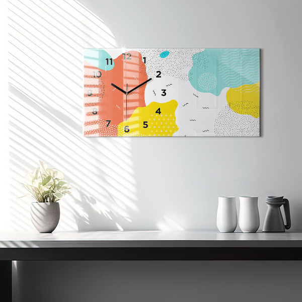 Horizontální skleněné hodiny na stěnu POP abstraktní
