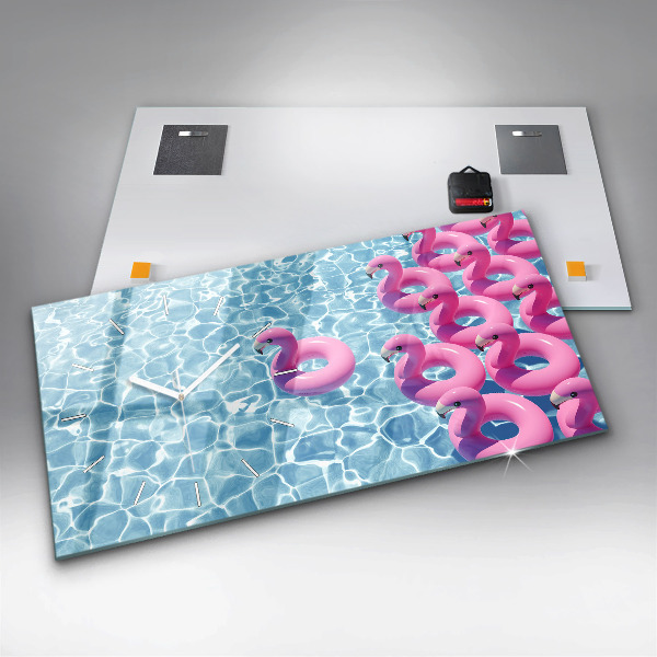 Horizontální skleněné hodiny na stěnu Nafukovací plameňáci