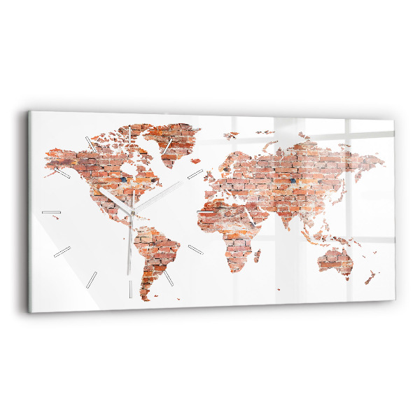Horizontální hodiny na skle Stará cihlová mapa