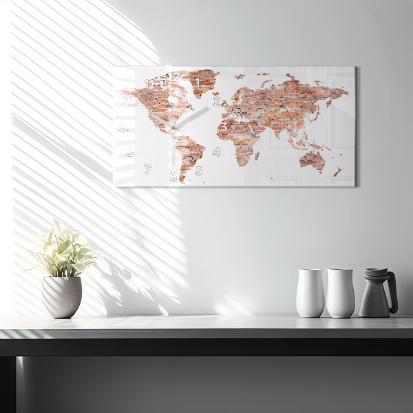 Horizontální hodiny na skle Stará cihlová mapa