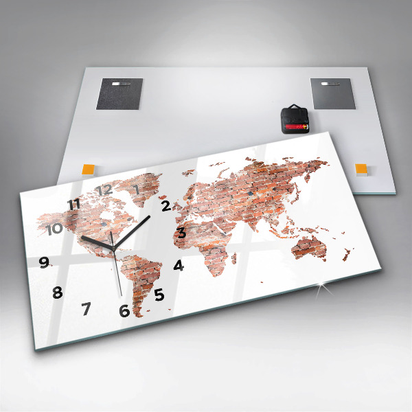 Horizontální hodiny na skle Stará cihlová mapa