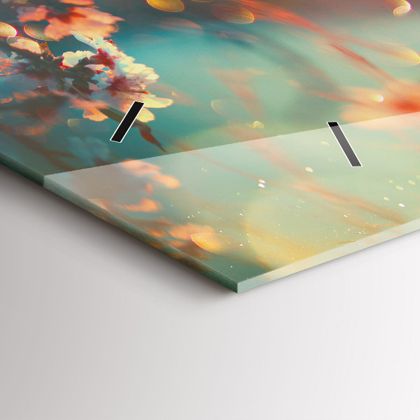 Horizontální hodiny na skle Jarní květiny