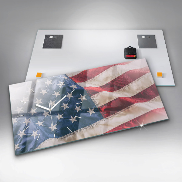 Horizontální hodiny na skle Americká vlajka