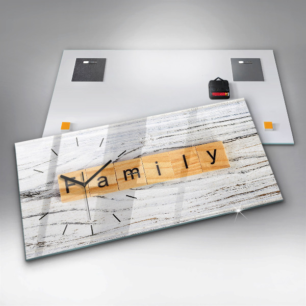 Horizontální hodiny na skle Rodina
