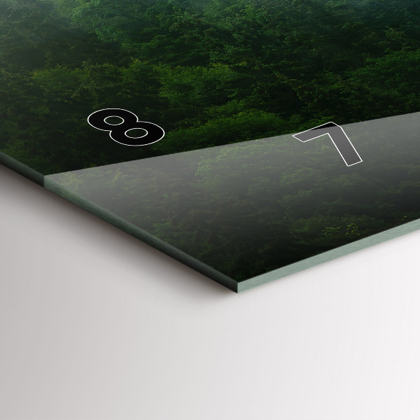 Horizontální hodiny na skle Mlžný les