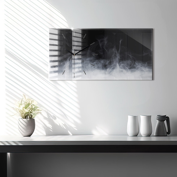 Horizontální hodiny na skle Kouř