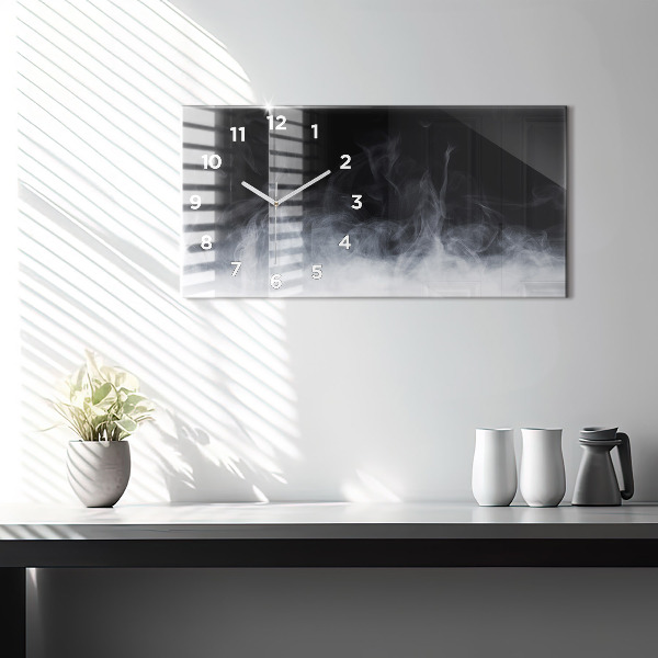 Horizontální hodiny na skle Kouř