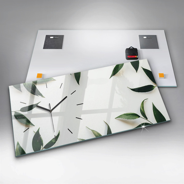 Horizontální hodiny na skle Rám z listí