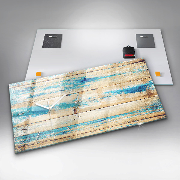 Horizontální hodiny na skle Poškrábané dřevo