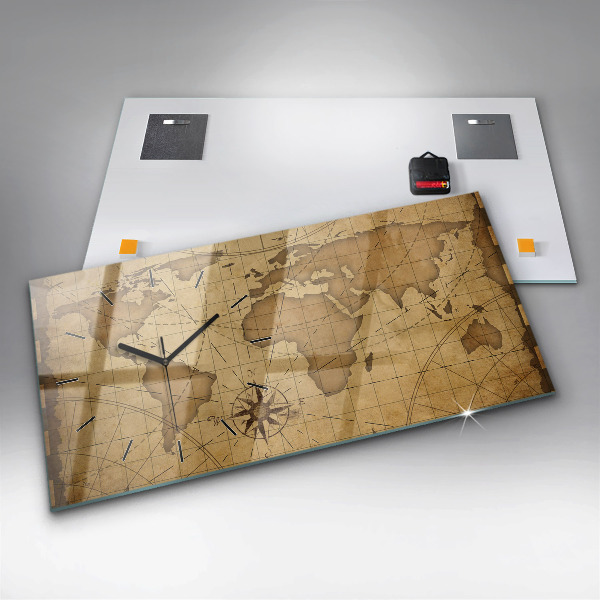 Horizontální hodiny na skle Vintage mapa světa
